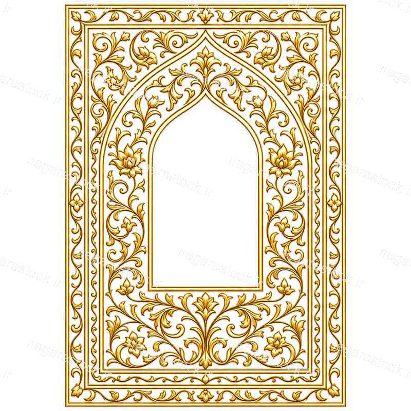 طرح اسلیمی و تذهیب محراب با گل های شاه عباسی مناسب اطلاعیه هیئت و عکس نوشته