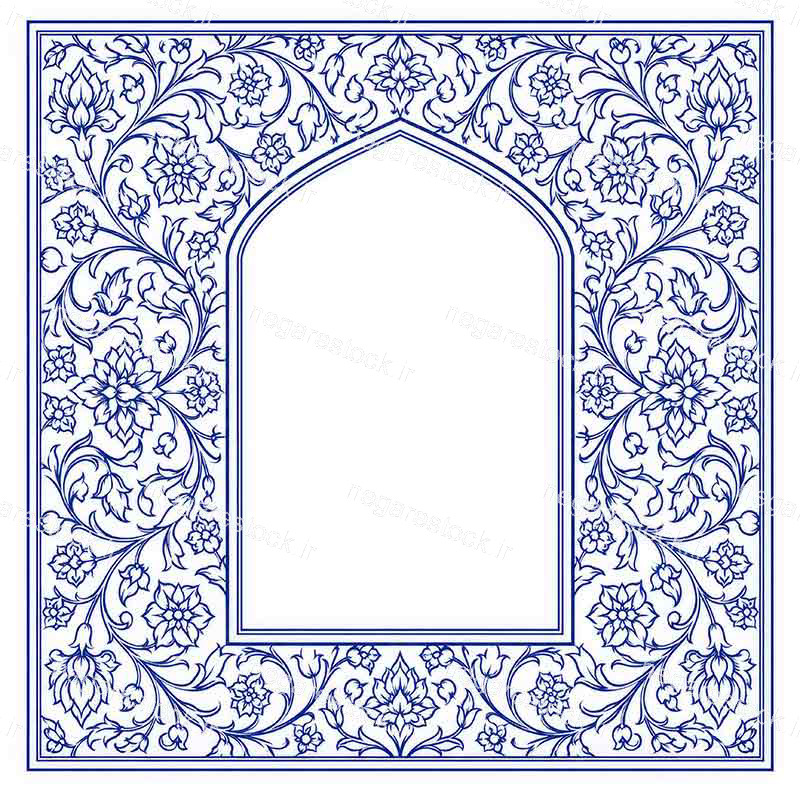 طرح اسلیمی و تذهیب محراب با گل های شاه عباسی مناسب اطلاعیه هیئت و عکس نوشته